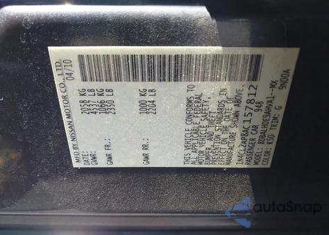 2010 Nissan Altima Hybrid from USA, damaged, VIN 1N4CL2AP8AC157812